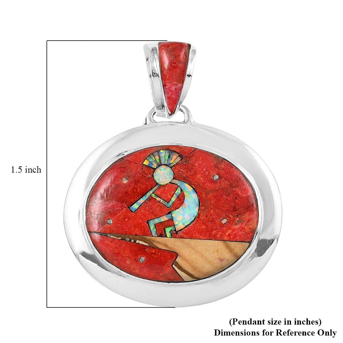 Santa Fe Style Plum Coral and Lab Created Opal Kokopelli Pendant in Sterling Silver 4.25 ctw image number 4