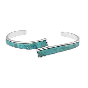 Santa Fe Style Kingman Turquoise Bangle Bracelet in Sterling Silver (6.50 in) 7.50 ctw