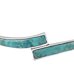Santa Fe Style Kingman Turquoise Bangle Bracelet in Sterling Silver (6.50 in) 7.50 ctw
