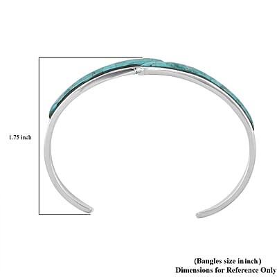 Santa Fe Style Kingman Turquoise Bangle Bracelet in Sterling Silver (6.50 in) 7.50 ctw