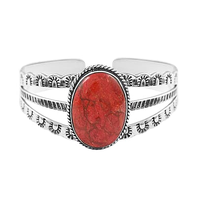 Santa Fe Style Plum Coral Bangle Bracelet in Sterling Silver (6.50 in) 6.50 ctw