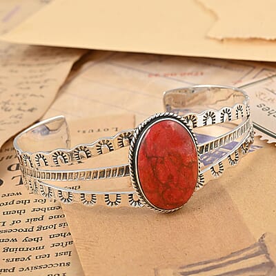 Santa Fe Style Plum Coral Bangle Bracelet in Sterling Silver (6.50 in) 6.50 ctw