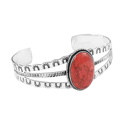 Santa Fe Style Plum Coral Bangle Bracelet in Sterling Silver (6.50 in) 6.50 ctw