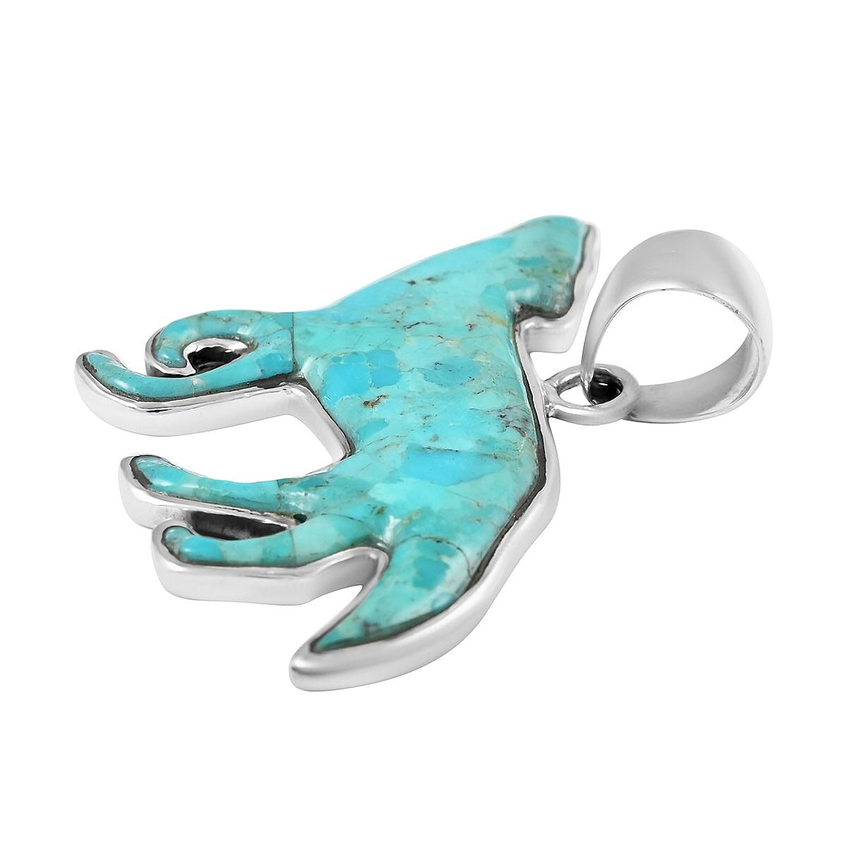 Santa Fe Style Kingman Turquoise Wolf Pendant in Sterling Silver 5.75 ctw image number 3