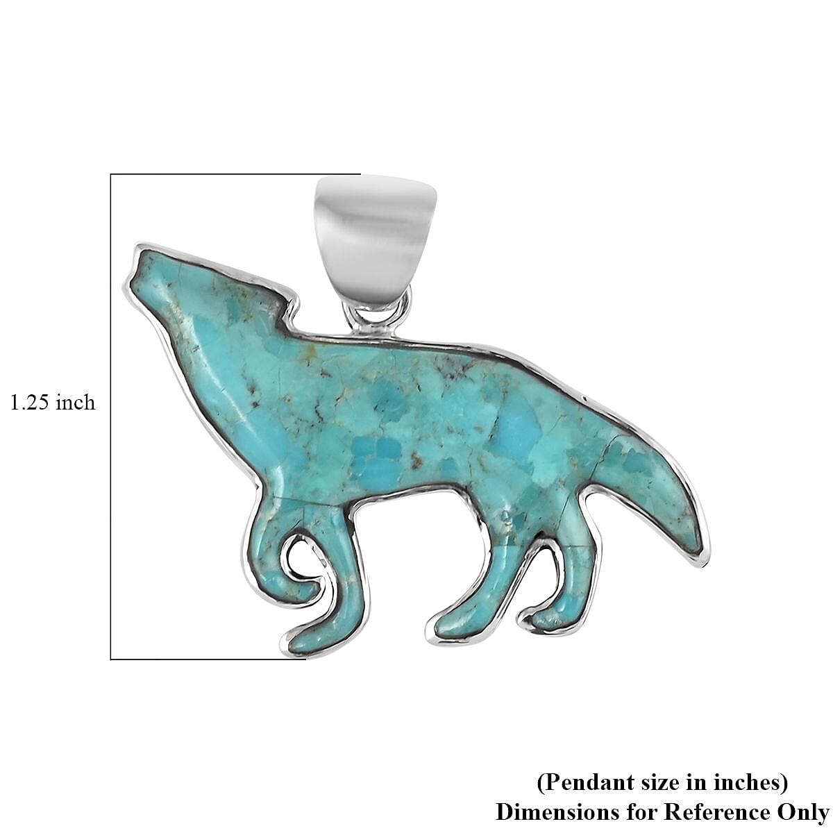 Santa Fe Style Kingman Turquoise Wolf Pendant in Sterling Silver 5.75 ctw image number 4