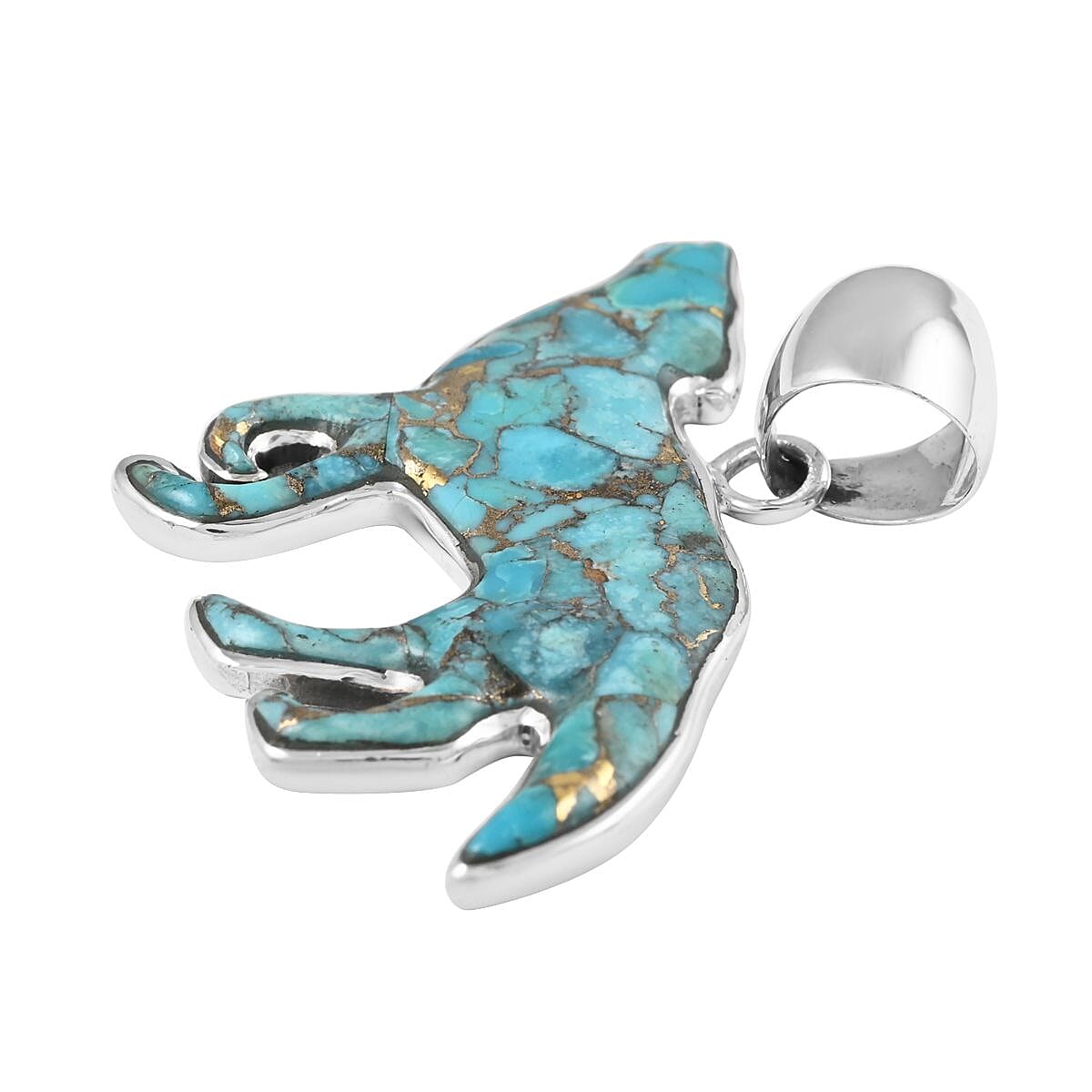 Santa Fe Style Mojave Turquoise Wolf Pendant in Sterling Silver 5.75 ctw image number 3