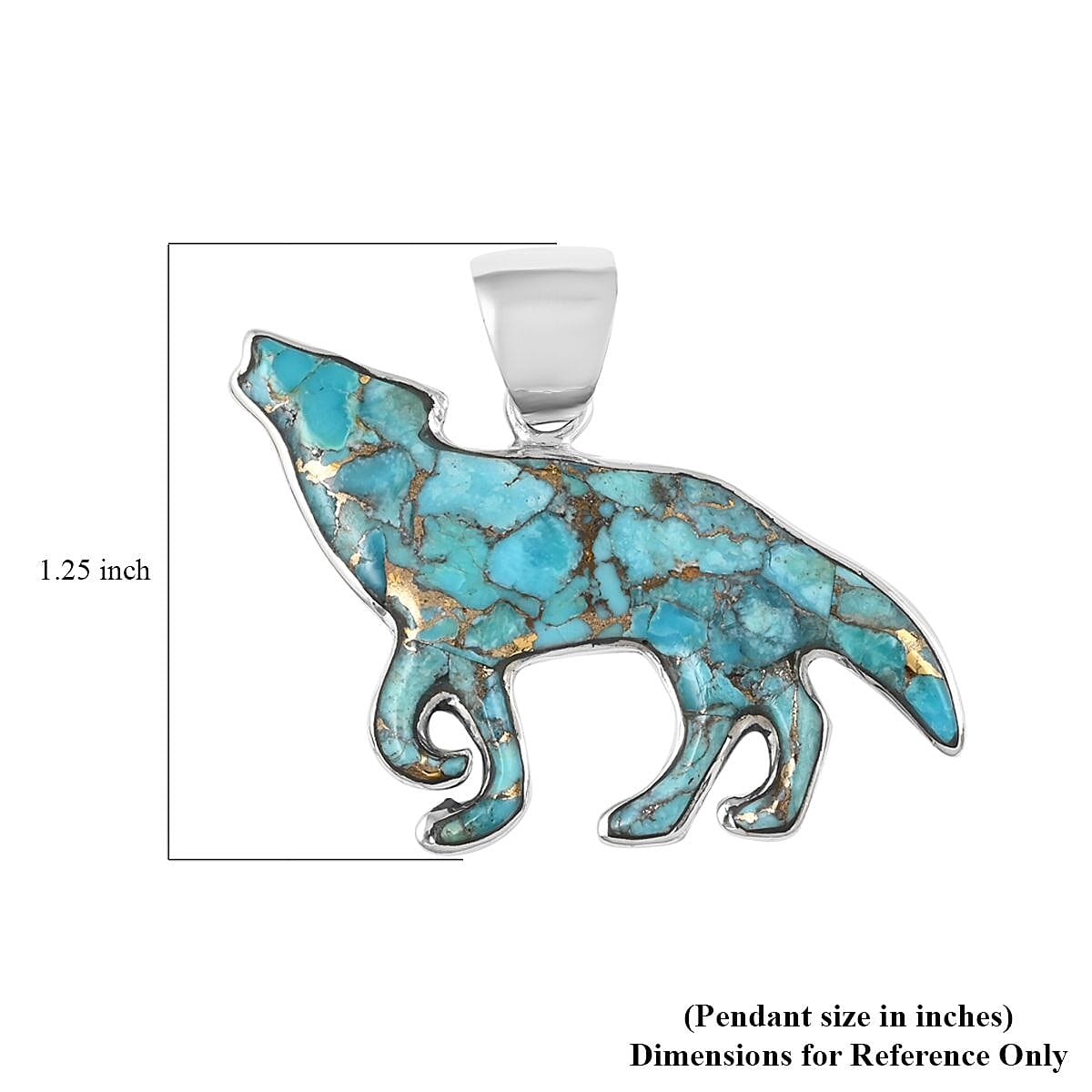 Santa Fe Style Mojave Turquoise Wolf Pendant in Sterling Silver 5.75 ctw image number 4