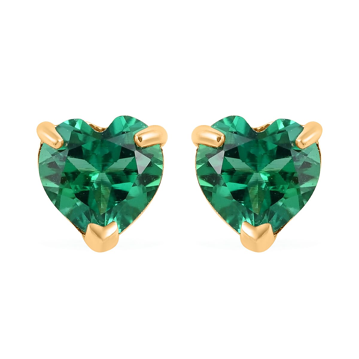 14K Yellow Gold Lab Created Emerald Heart Stud Earrings 0.40 ctw