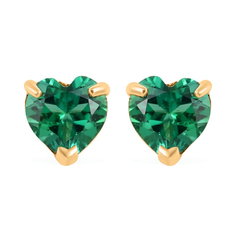 14K Yellow Gold Lab Created Emerald Heart Stud Earrings 0.40 ctw
