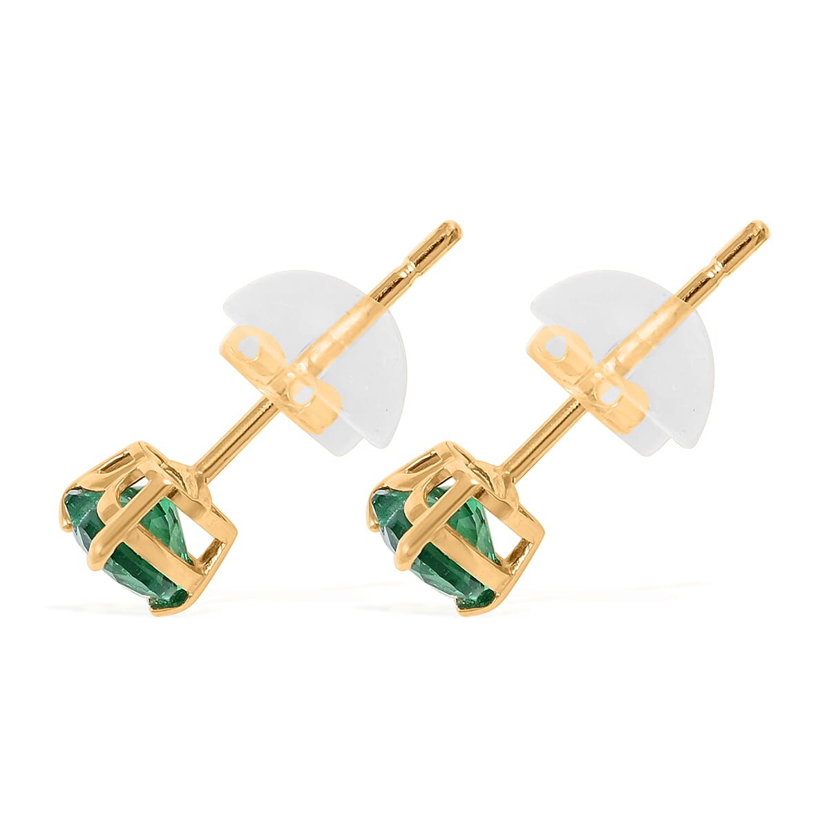 14K Yellow Gold Lab Created Emerald Heart Stud Earrings 0.40 ctw