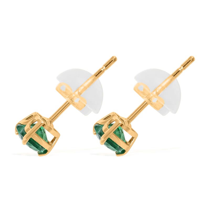 14K Yellow Gold Lab Created Emerald Heart Stud Earrings 0.40 ctw