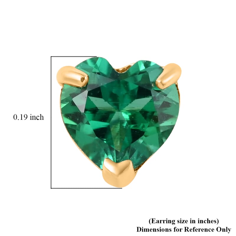 14K Yellow Gold Lab Created Emerald Heart Stud Earrings 0.40 ctw
