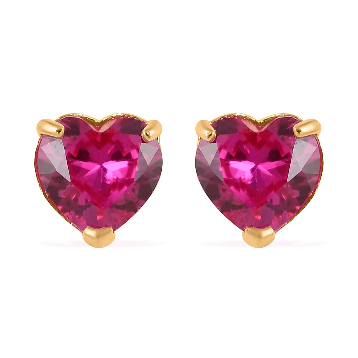 14K Yellow Gold Lab Created Ruby Heart Stud Earrings 1.00 ctw