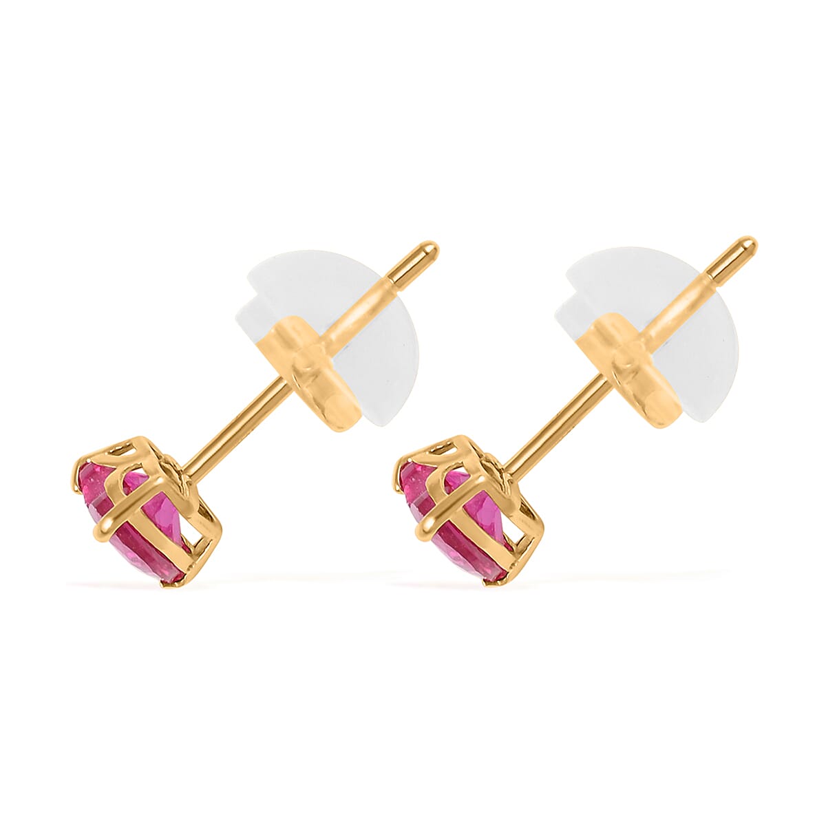 14K Yellow Gold Lab Created Ruby Heart Stud Earrings 1.00 ctw image number 3