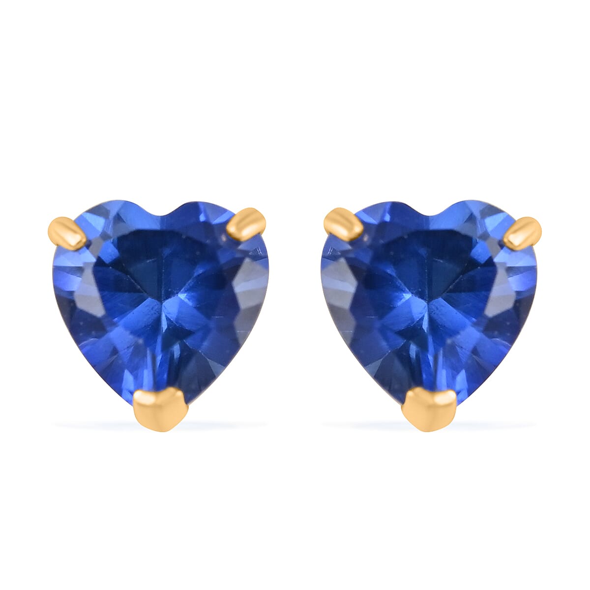 14K Yellow Gold Lab Created Blue Sapphire Heart Stud Earrings 0.60 ctw