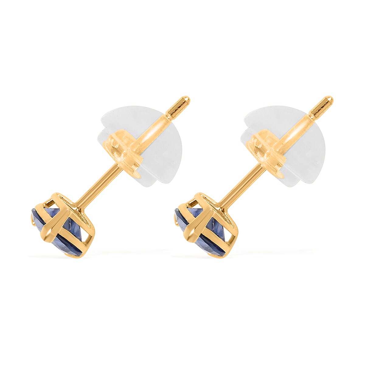 14K Yellow Gold Lab Created Blue Sapphire Heart Stud Earrings 0.60 ctw image number 3