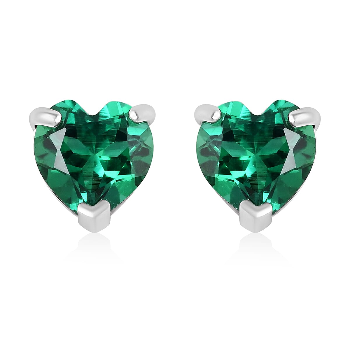 14K White Gold Lab Created Emerald Heart Stud Earrings 0.40 ctw