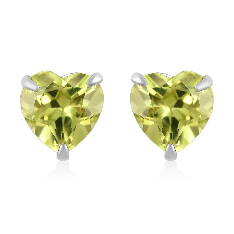 14K White Gold Peridot Heart Stud Earrings 0.50 ctw