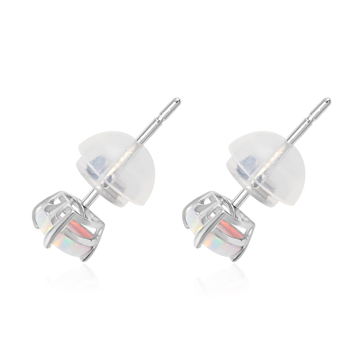 14K White Gold Lab Created Opal Heart Stud Earrings 0.20 ctw