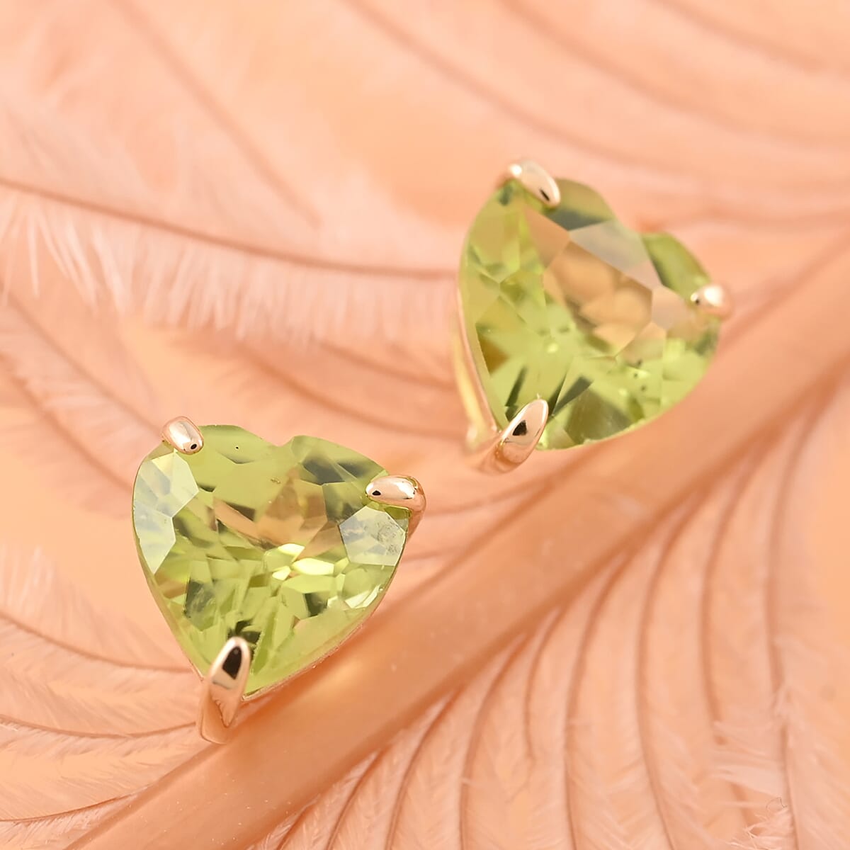 14K Yellow Gold Peridot Heart Stud Earrings 0.50 ctw image number 1