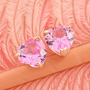 14K Yellow Gold Lab Created Pink Sapphire Heart Stud Earrings 0.60 ctw