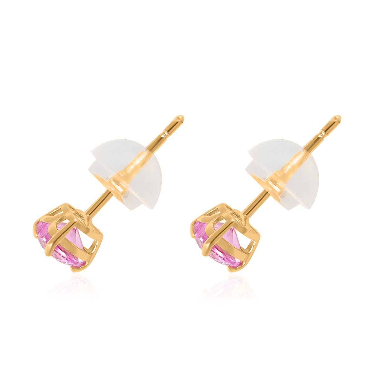14K Yellow Gold Lab Created Pink Sapphire Heart Stud Earrings 0.60 ctw image number 3