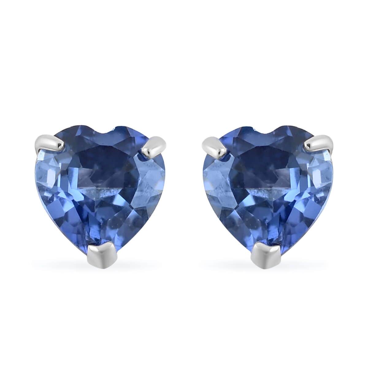 Buy 14K White Gold Lab Created Blue Sapphire Heart Stud Earrings