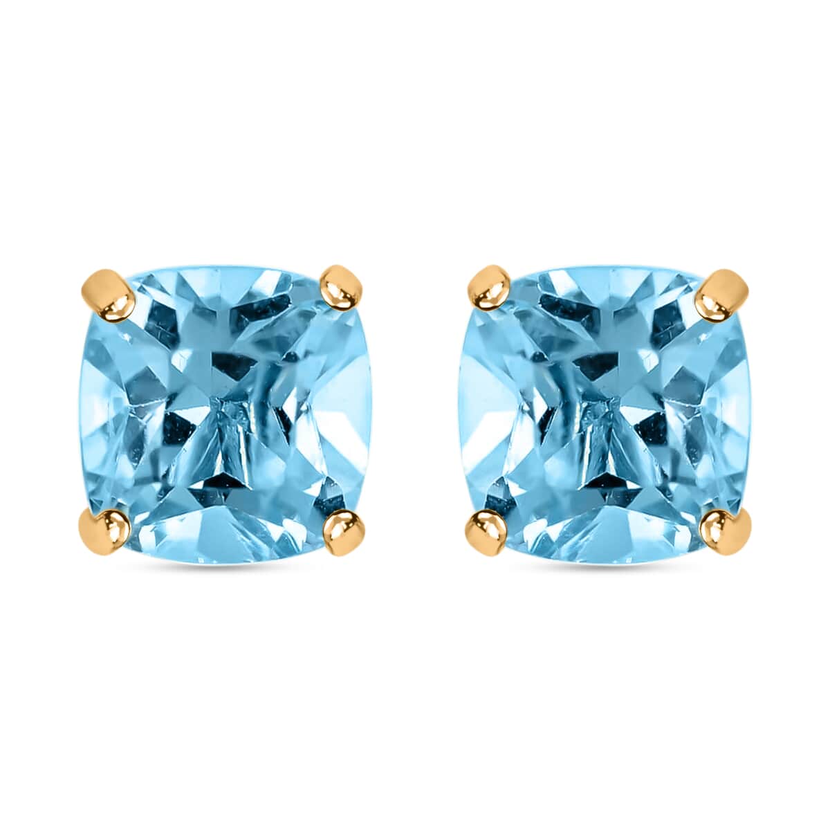 14K Yellow Gold Sky Blue Topaz Stud Earrings with Silicone Back 1.70 ctw image number 0