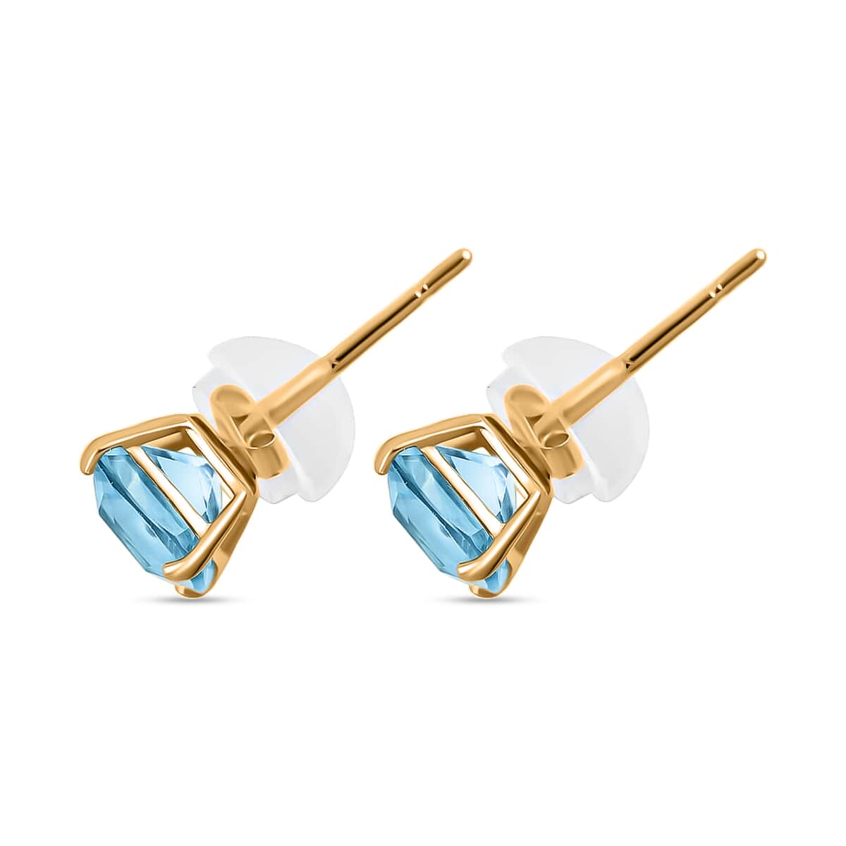 14K Yellow Gold Sky Blue Topaz Cushion Stud Earrings 1.70 ctw image number 3