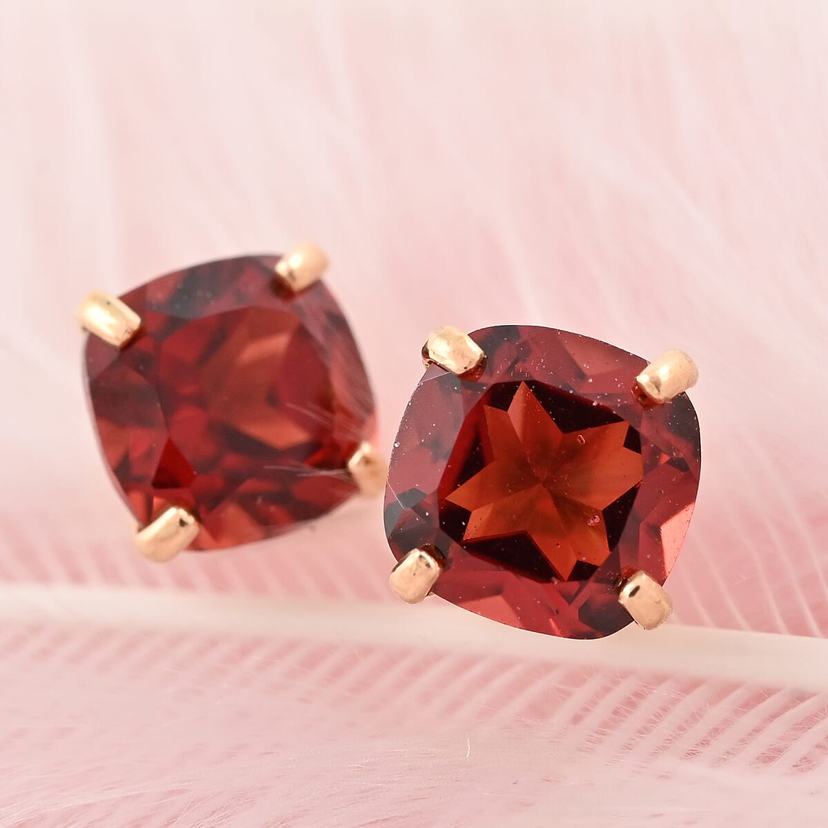 14K Yellow Gold Mozambique Garnet Cushion Stud Earrings 0.90 ctw image number 1