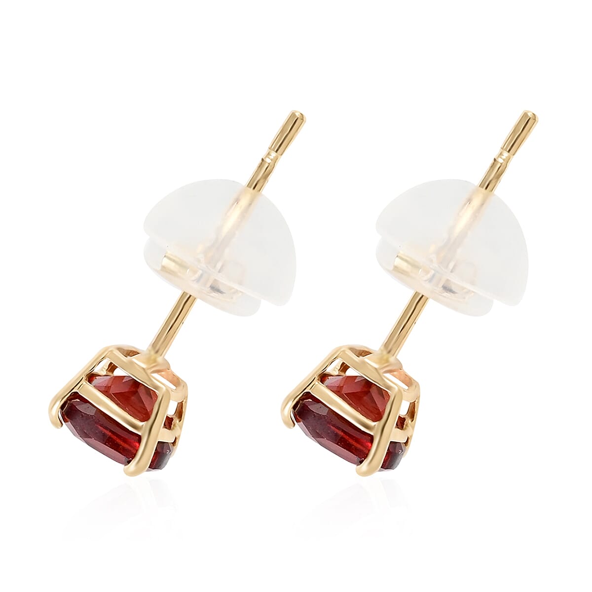 14K Yellow Gold Mozambique Garnet Cushion Stud Earrings 0.90 ctw image number 3