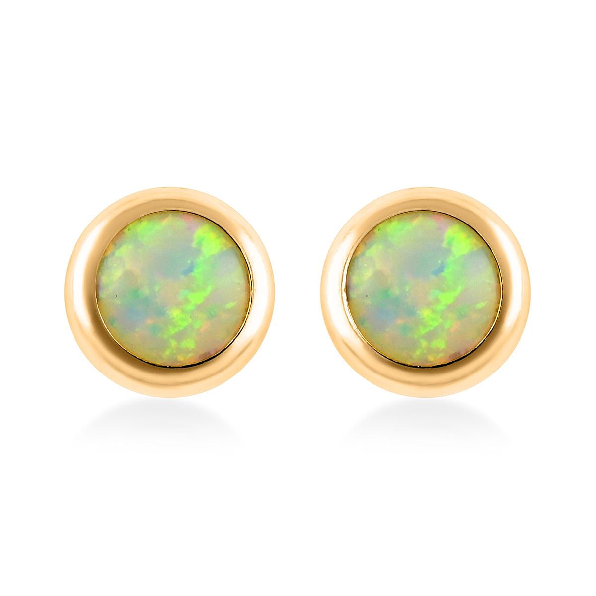 14K Yellow Gold Lab Created Opal Round Stud Earrings 0.20 ctw
