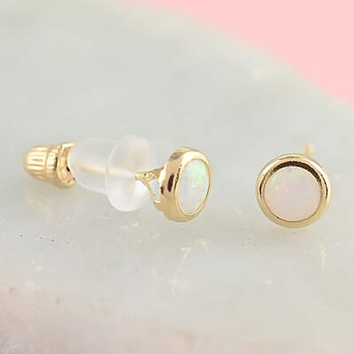 14K Yellow Gold Lab Created Opal Round Stud Earrings 0.20 ctw