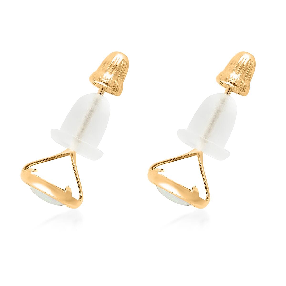 14K Yellow Gold Lab Created Opal Round Stud Earrings 0.20 ctw image number 3