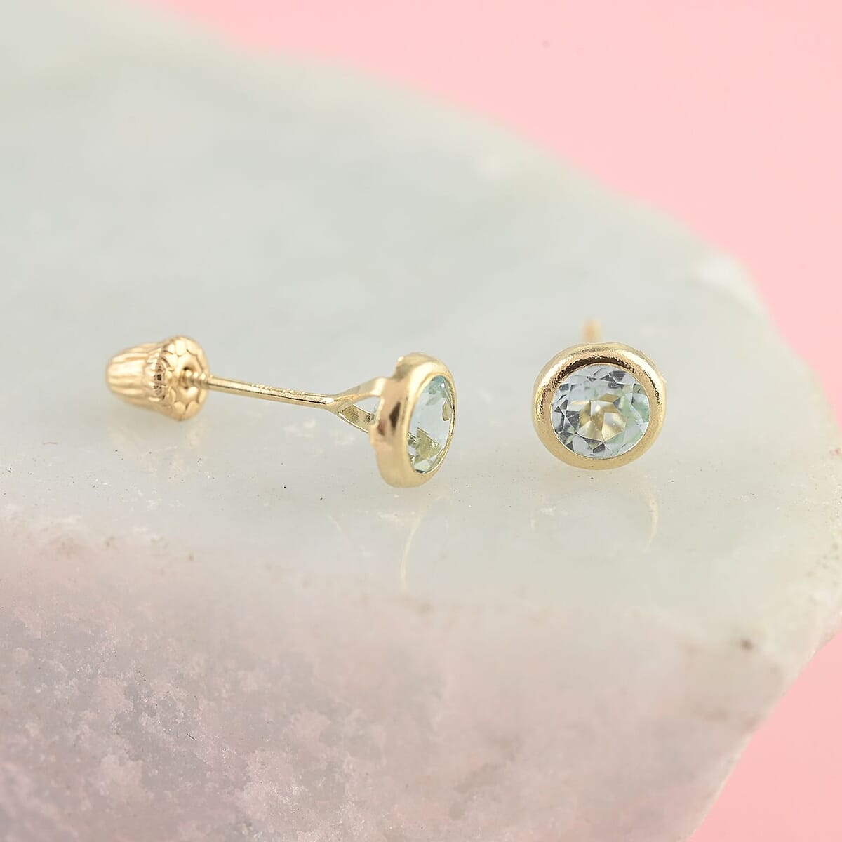 14K Yellow Gold Sky Blue Topaz Round Stud Earrings 0.60 ctw image number 1
