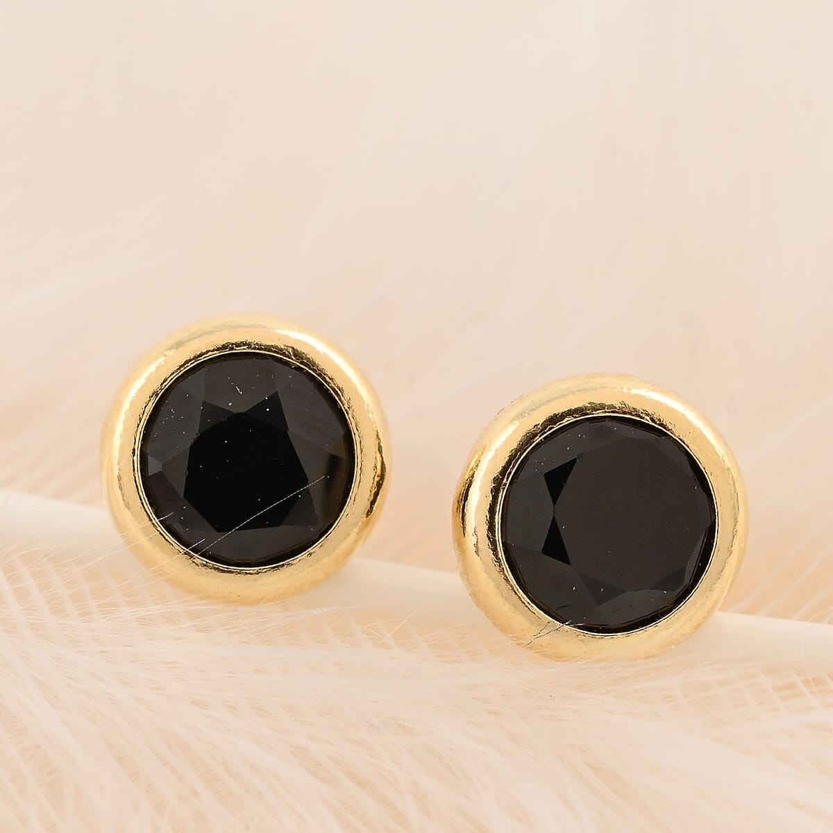 14K Yellow Gold Onyx Round Stud Earrings 0.50 ctw image number 1