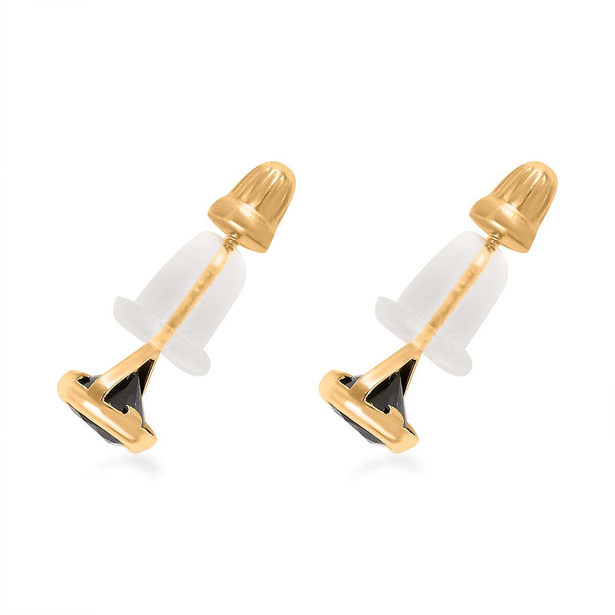 14K Yellow Gold Onyx Round Stud Earrings 0.50 ctw image number 3