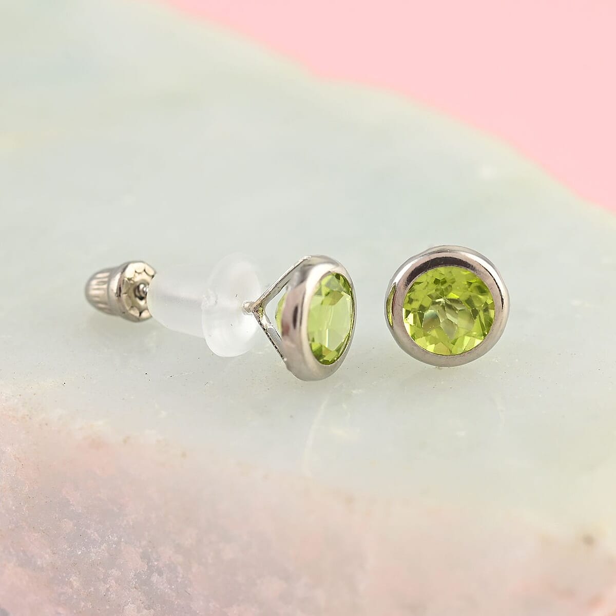 14K White Gold Peridot Round Stud Earrings 1.10 ctw image number 1