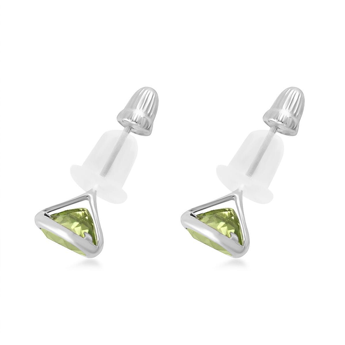 14K White Gold Peridot Round Stud Earrings 1.10 ctw image number 3