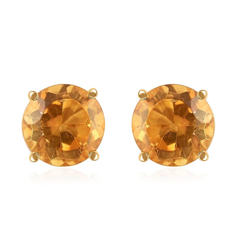 14K Yellow Gold Brazilian Citrine Round Stud Earrings 1.50 ctw