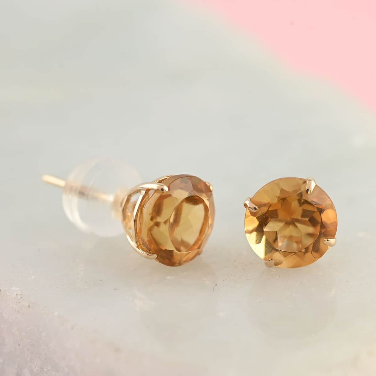 14K Yellow Gold Brazilian Citrine Stud Earrings with Screw Back 1.50 ctw image number 1