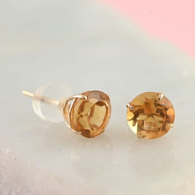 14K Yellow Gold Brazilian Citrine Round Stud Earrings 1.50 ctw