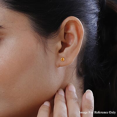 14K Yellow Gold Brazilian Citrine Round Stud Earrings 1.50 ctw