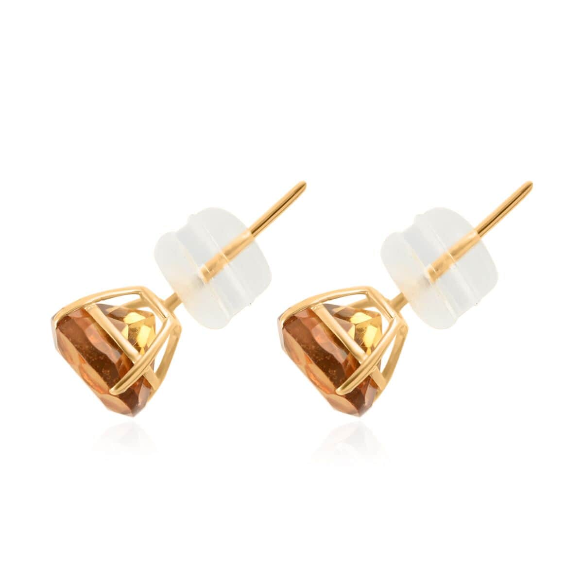 14K Yellow Gold Brazilian Citrine Stud Earrings with Screw Back 1.50 ctw image number 3