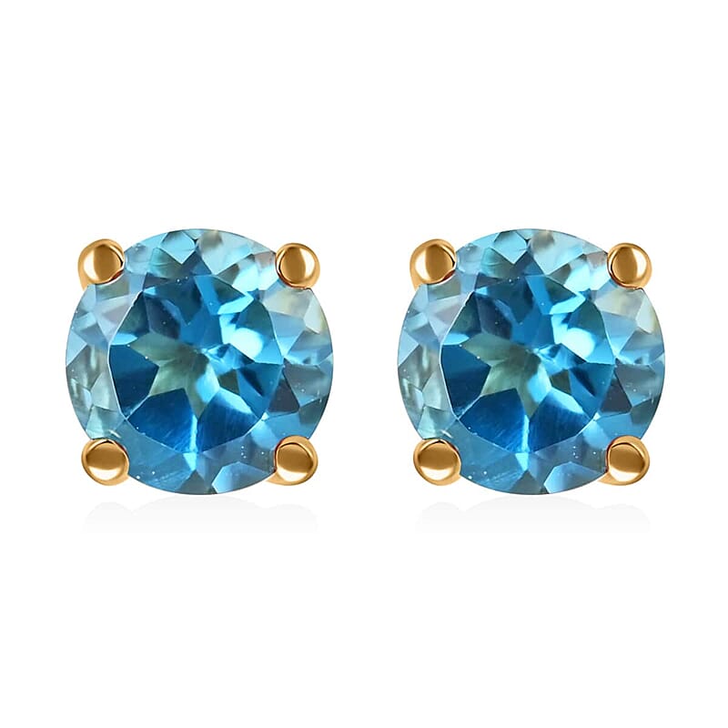 14K Yellow Gold London Blue Topaz Round Stud Earrings 0.60 ctw