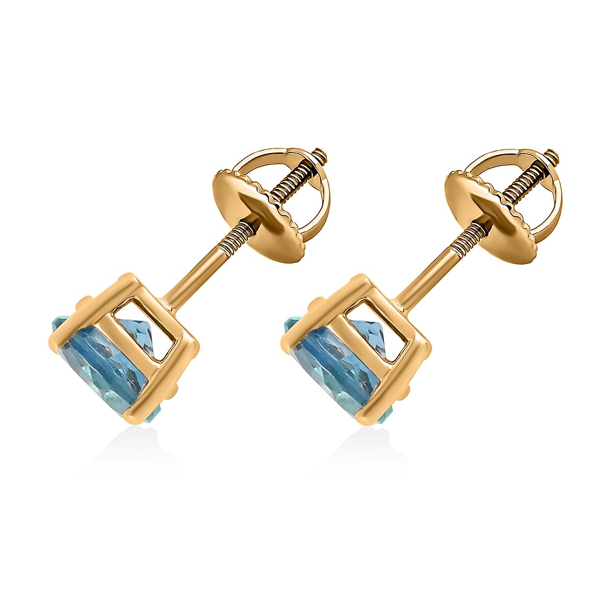 14K Yellow Gold London Blue Topaz Round Stud Earrings 0.60 ctw image number 3