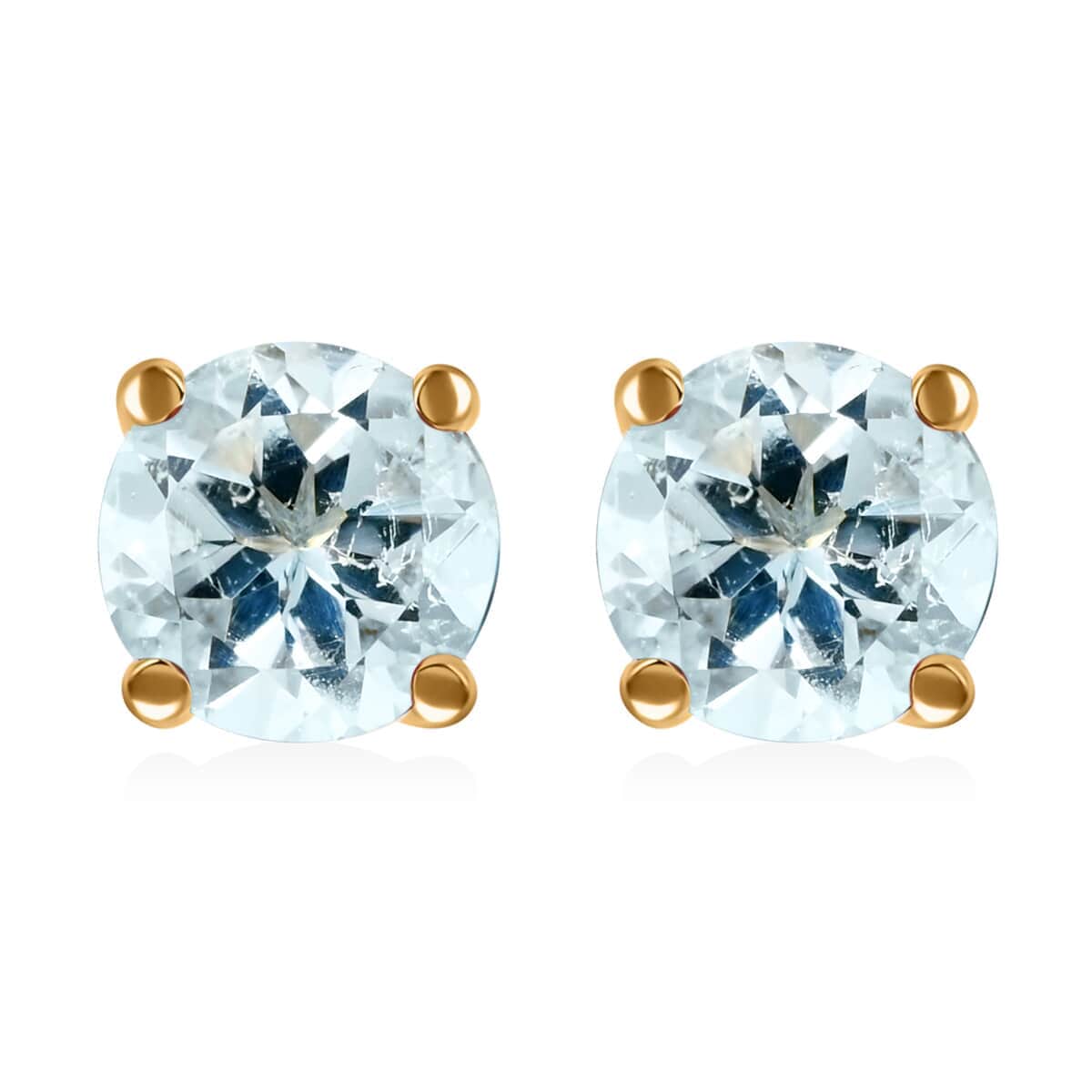 14K Yellow Gold Sky Blue Topaz Round Stud Earrings 1.15 ctw image number 0