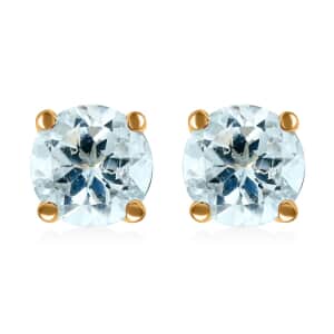 14K Yellow Gold Sky Blue Topaz Round Stud Earrings 1.15 ctw