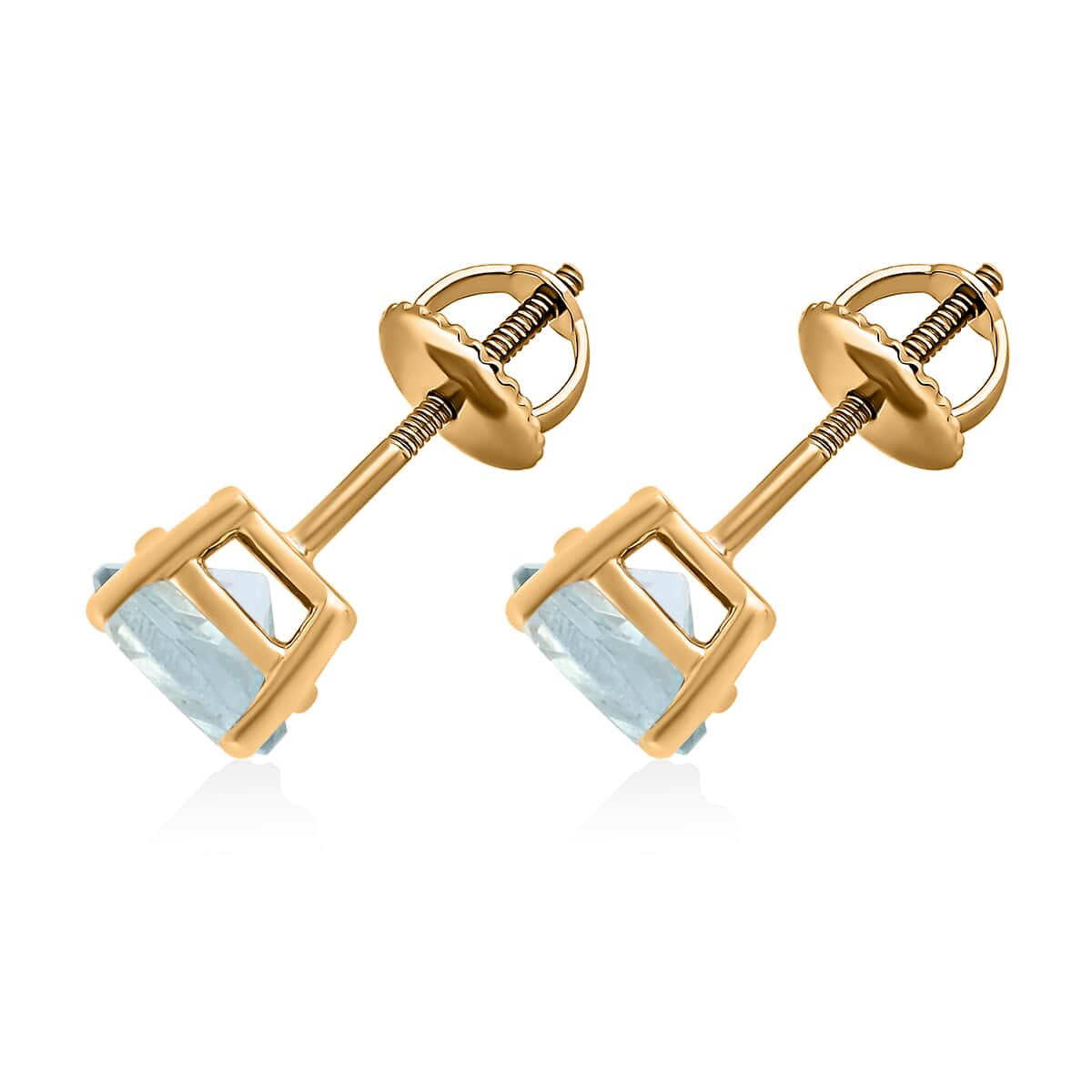 14K Yellow Gold Sky Blue Topaz Round Stud Earrings 1.15 ctw image number 3