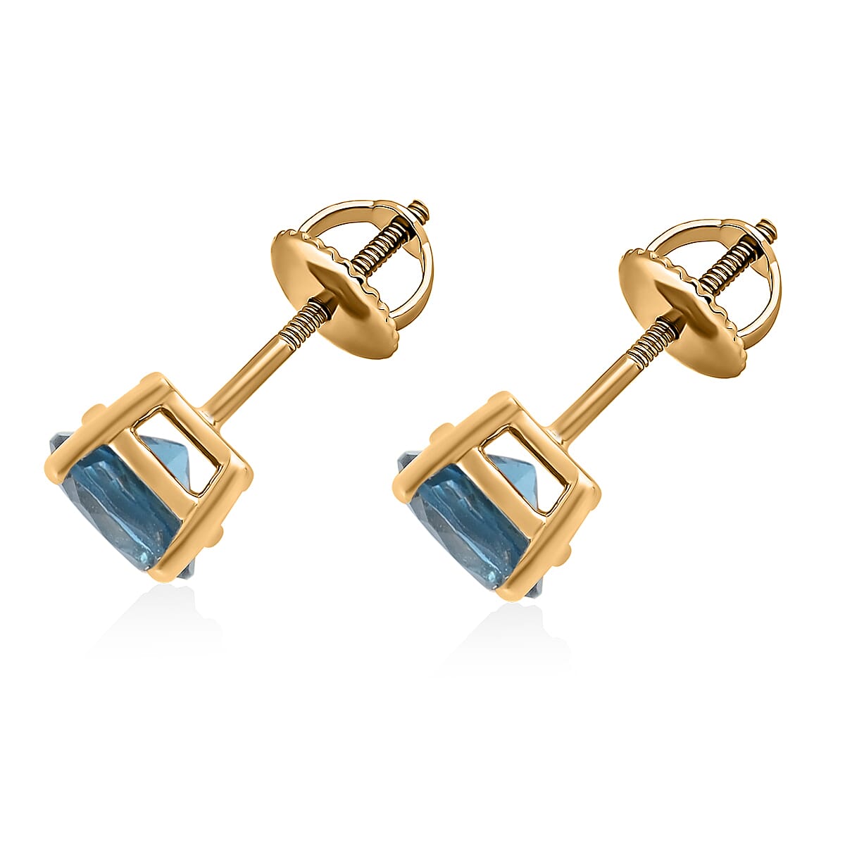 14K Yellow Gold London Blue Topaz Round Stud Earrings 1.15 ctw image number 3